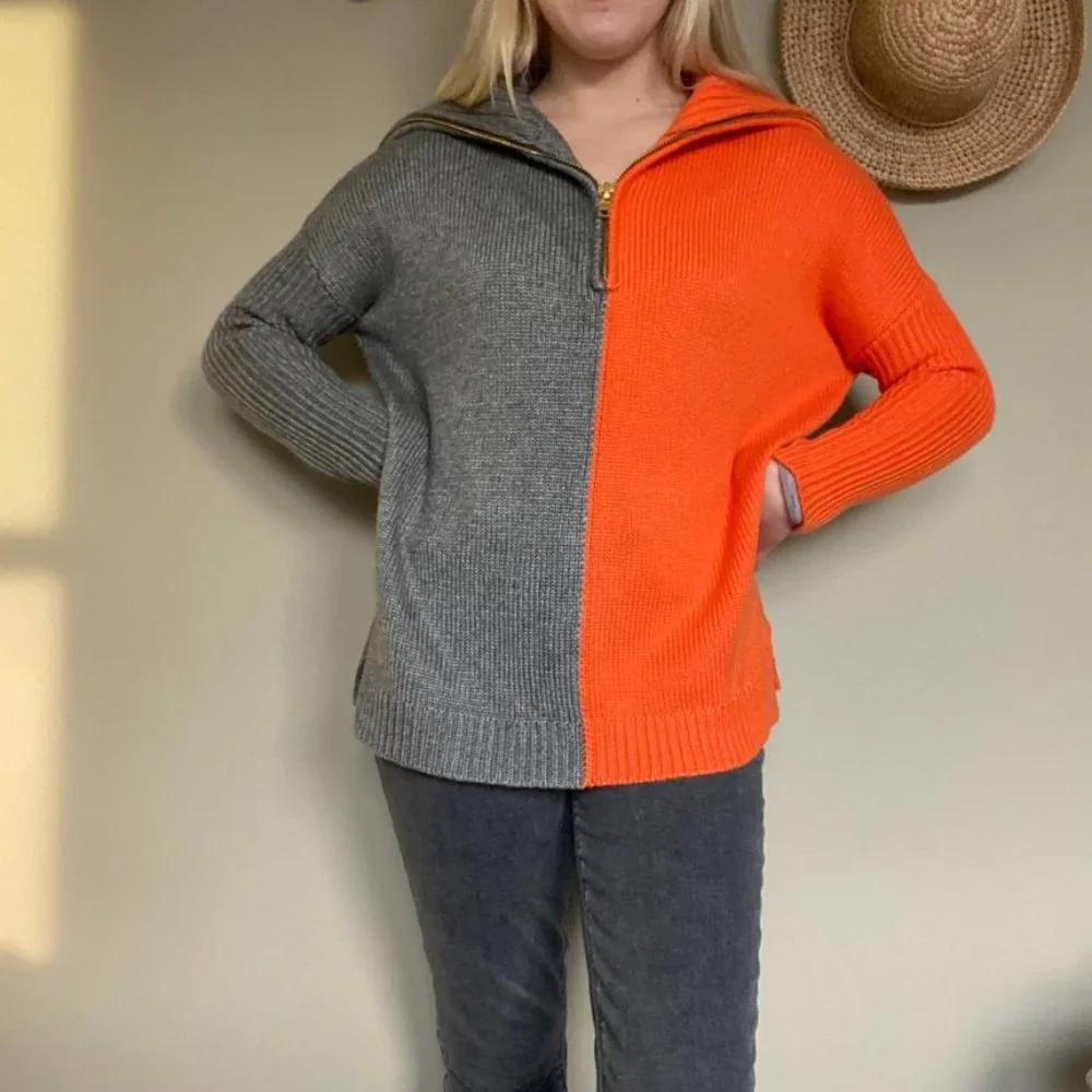 525 America Orange and Gray Quarter Zip Pullover Sweater Size Small - Picture 1 of 9